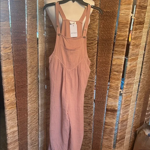 Heyson Mauve Pink/Tan Linen-Texture Overalls - Picture 1 of 13